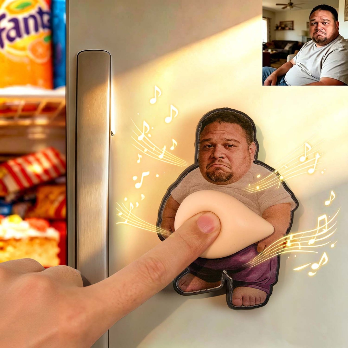 Personalized Squishy Photo&Music Fridge Magnet – Custom Photo Character Squeeze Belly Magnet with Built-in Sound, Funny Gift for Family & Couples - MyPhotoBoxer