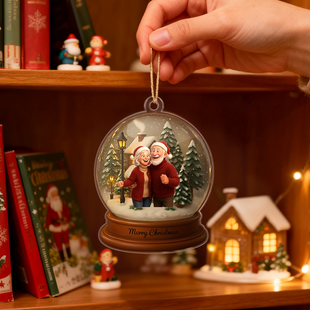 Personalized Cartoon Christmas Snow Globe Ornament Best Christmas Gift for Family, Couple, Lover - MyPhotoBoxer