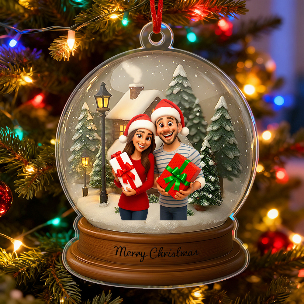 Personalized Cartoon Christmas Snow Globe Ornament Best Christmas Gift for Family, Couple, Lover - MyPhotoBoxer