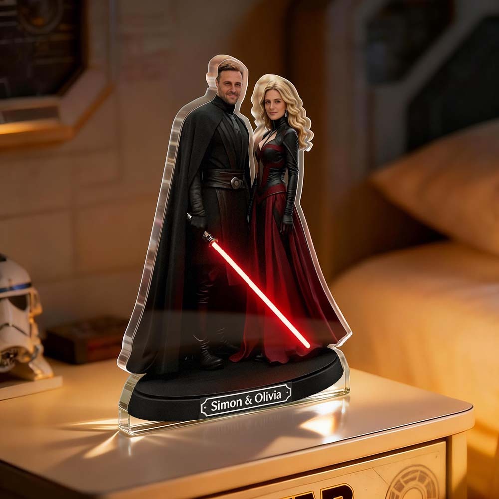 Custom Lightsaber Galactic Hero Couple Photo Acrylic Plaque Funny Gifts for Lover - MyPhotoBoxer