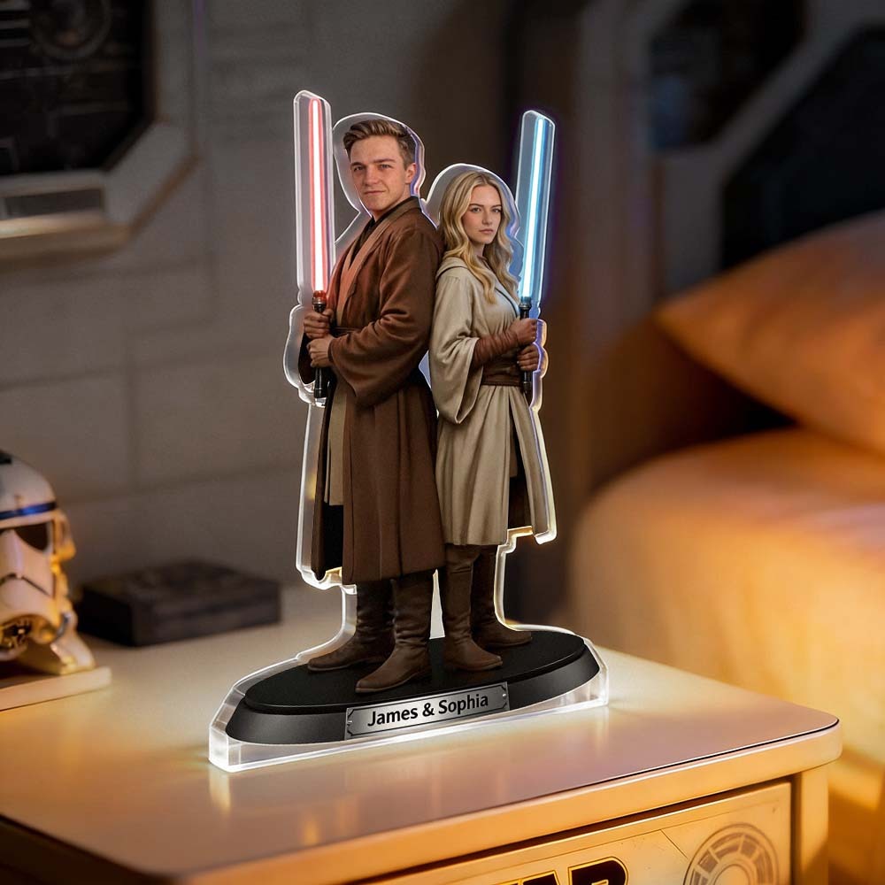 Custom Lightsaber Galactic Hero Couple Photo Acrylic Plaque Funny Gifts for Lover - MyPhotoBoxer