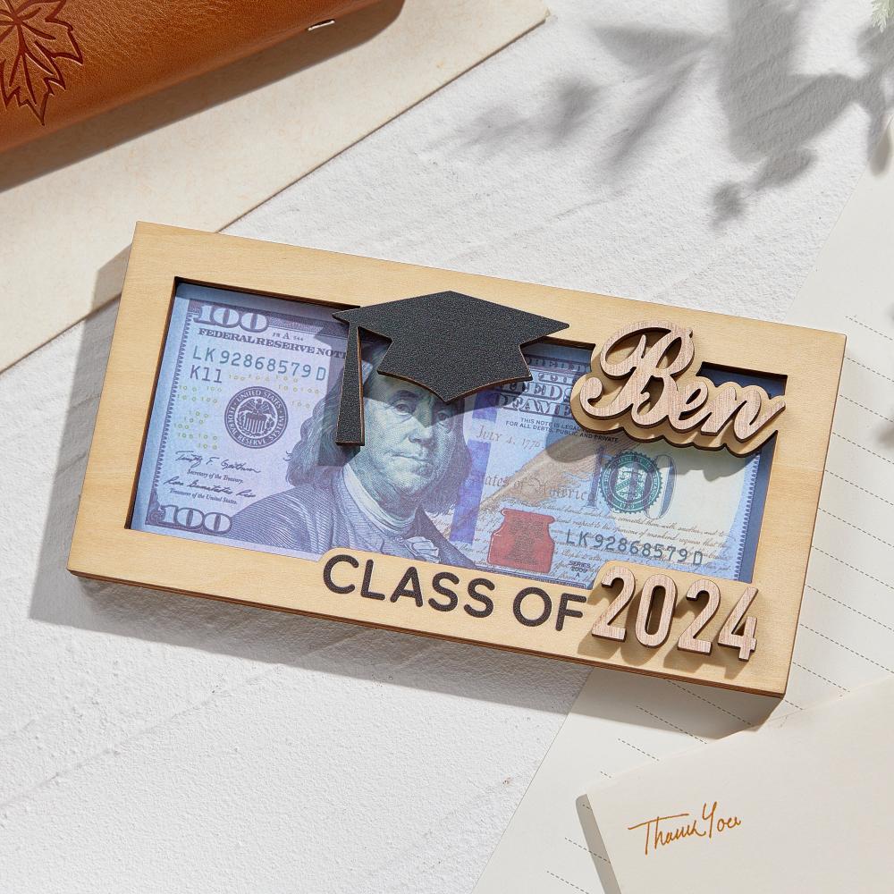 Personalized Name Laser-Cut Graduation Wooden Cash Holder Money Gift for Class of 2024 College Graduates - MyPhotoBoxer