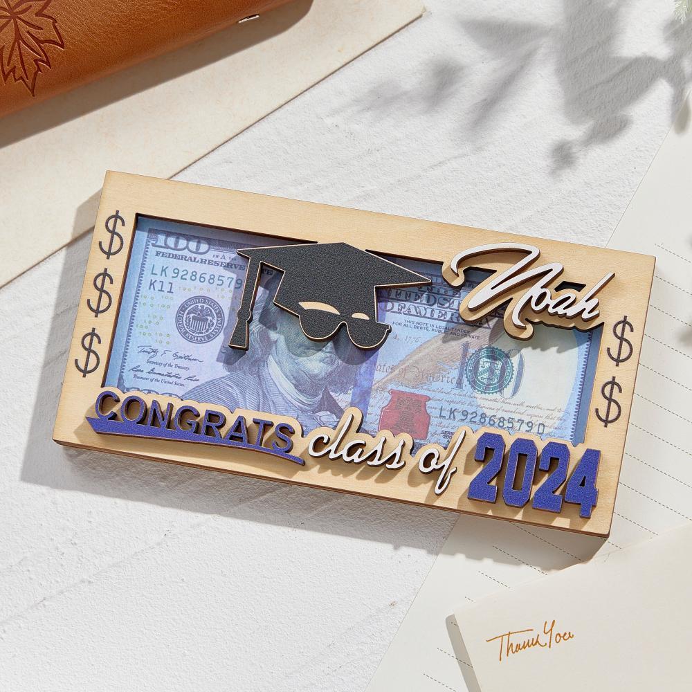 Personalized Name Laser-Cut Graduation Wooden Cash Holder Money Gift for Class of 2024 College Graduates - MyPhotoBoxer