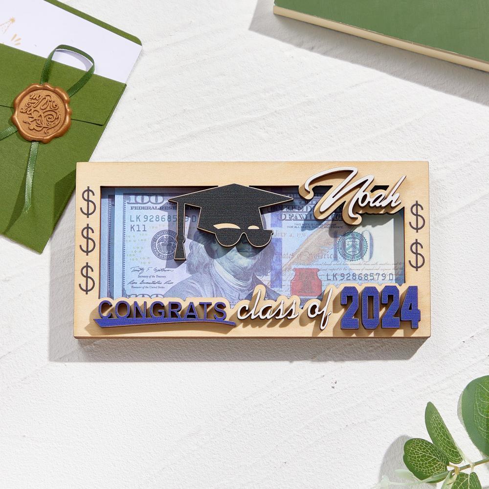 Personalized Name Laser-Cut Graduation Wooden Cash Holder Money Gift for Class of 2024 College Graduates - MyPhotoBoxer