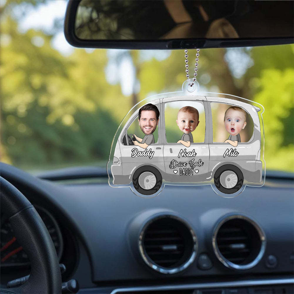 Funny Custom Photo Drive Safe Daddy Ornament For Car, Personalized Birthday Gift Idea for Daddy, Customized Baby Picture Acrylic Hanger - MyPhotoBoxer