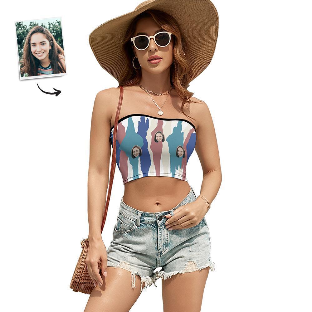 Custom Face Women's Colorful Bandeau Top Strapless Bra Sexy Tube Top For Beach Party