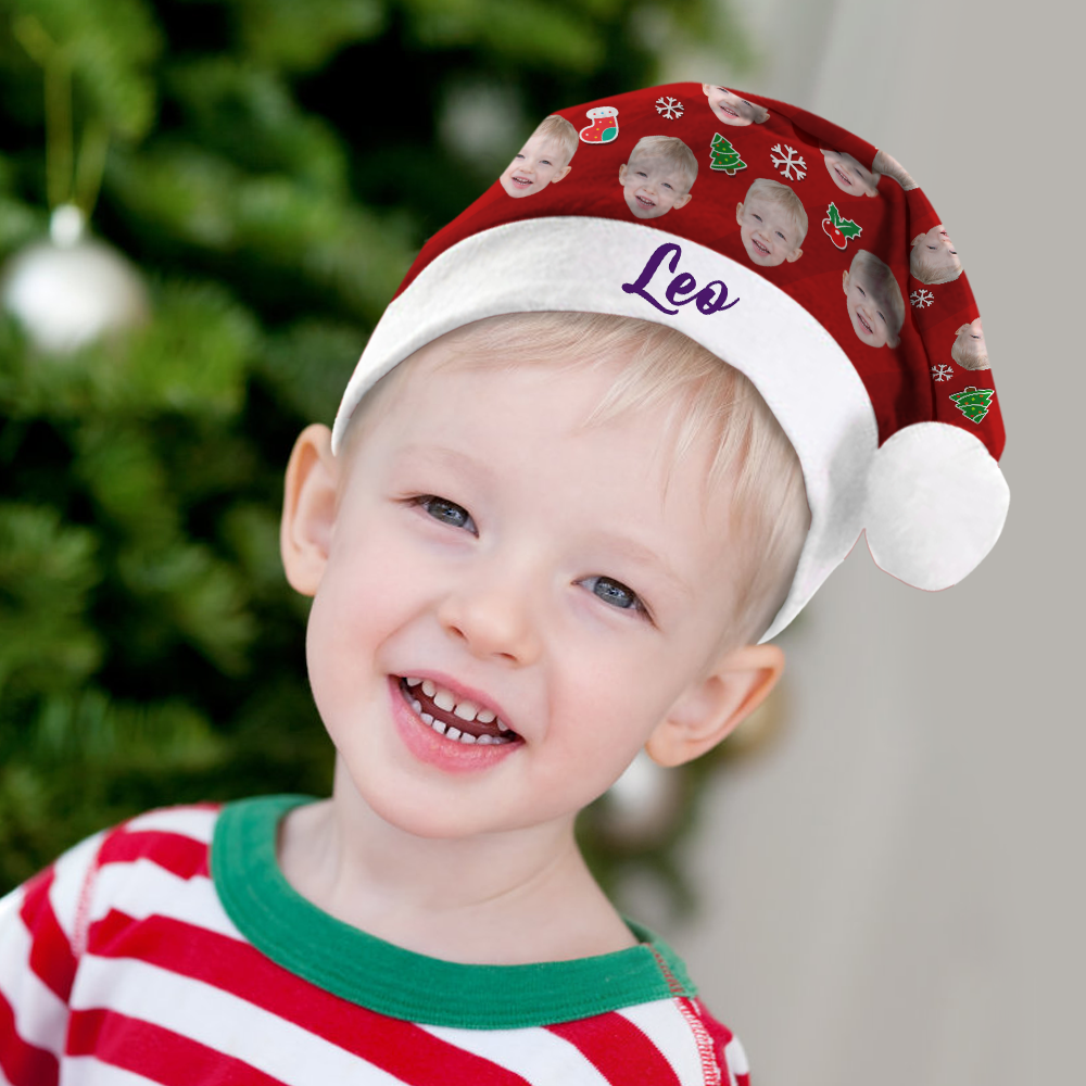 custom santa hat face purple text