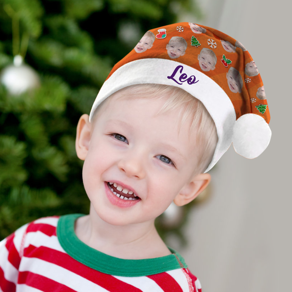 custom santa hat face purple text