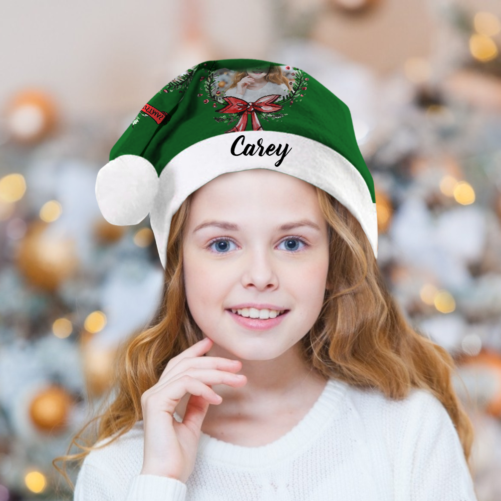 Custom Colorful Santa Hat   Christmas Wreaths & Black Text