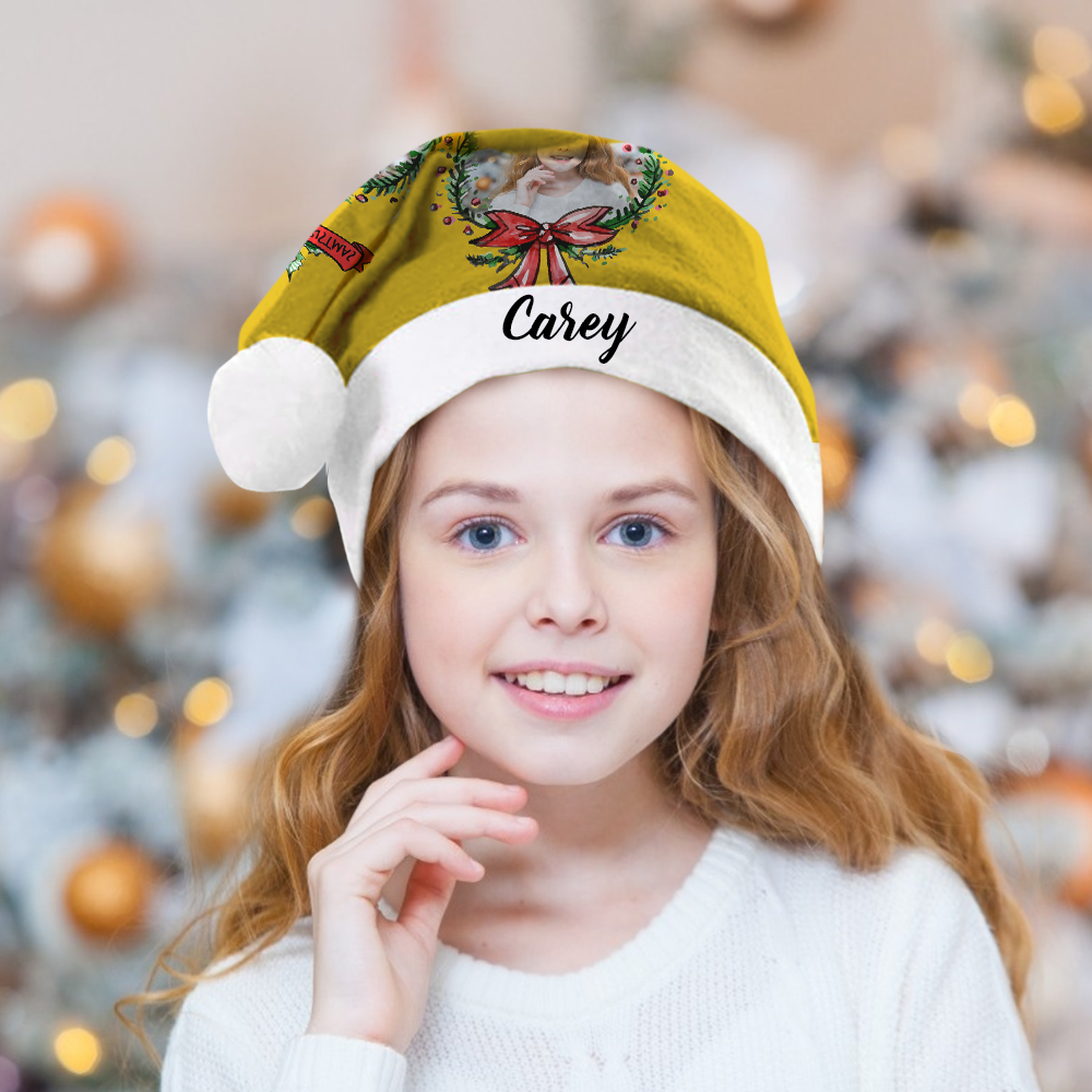 Custom Colorful Santa Hat   Christmas Wreaths & Black Text