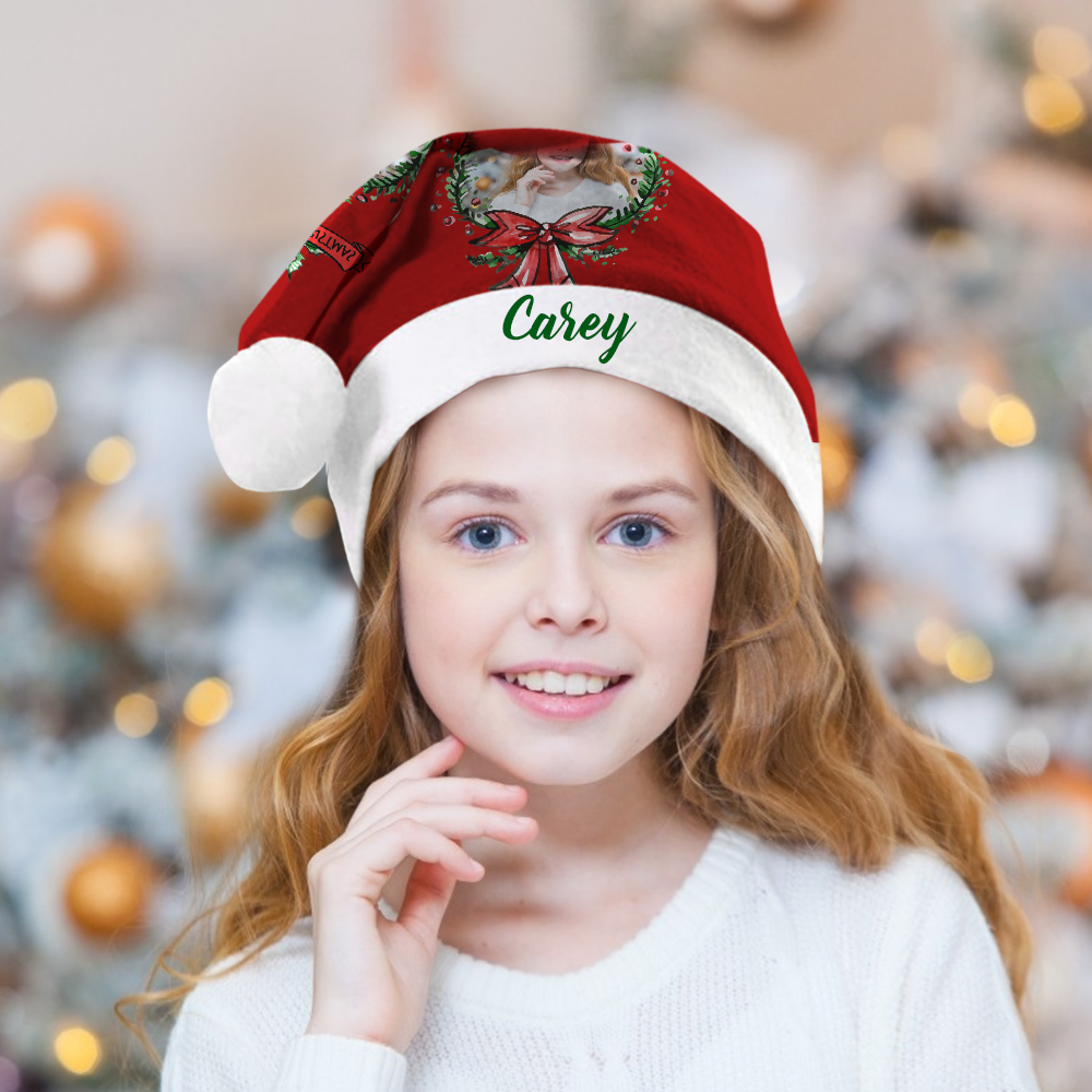 Custom Colorful Santa Hat   Christmas Wreaths & Green Text