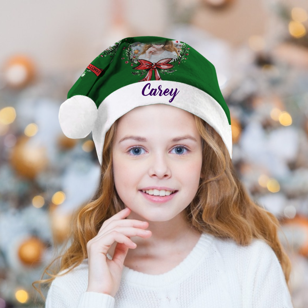 Custom Colorful Santa Hat   Christmas Wreaths & Purple Text