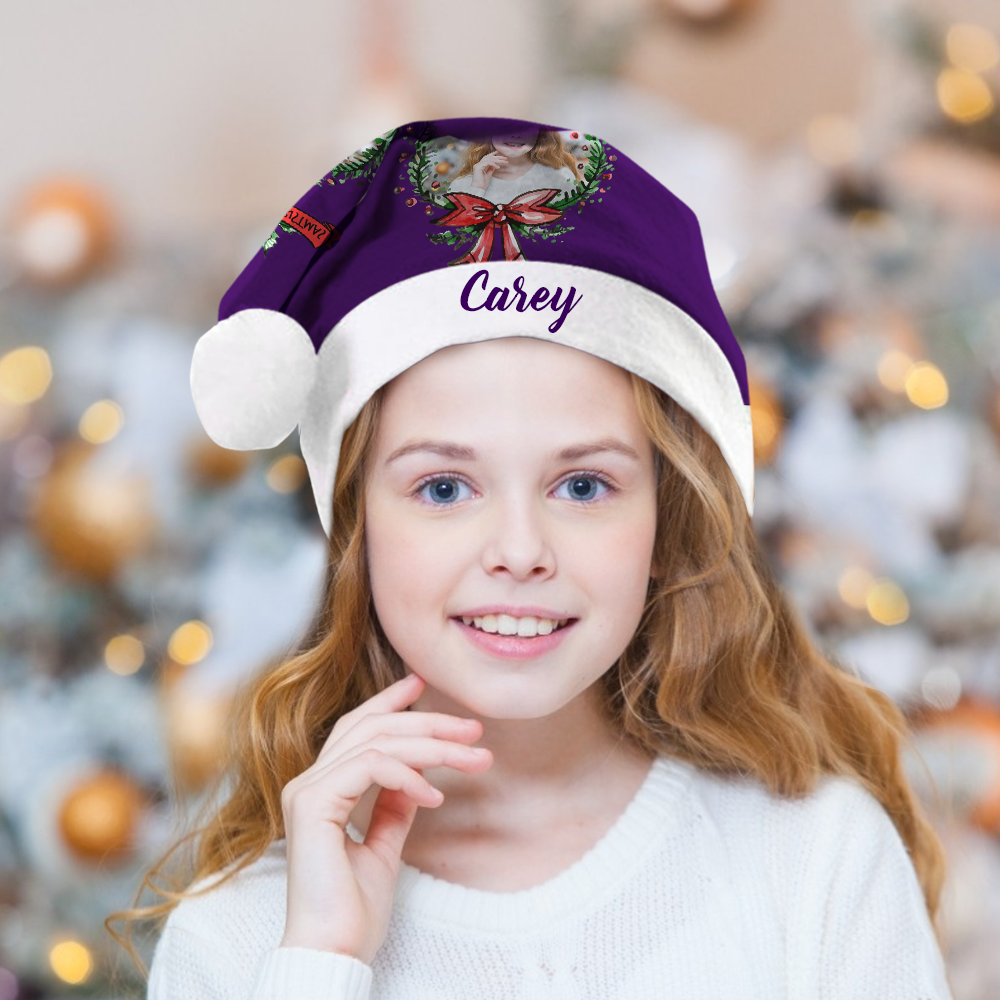Custom Colorful Santa Hat   Christmas Wreaths & Purple Text
