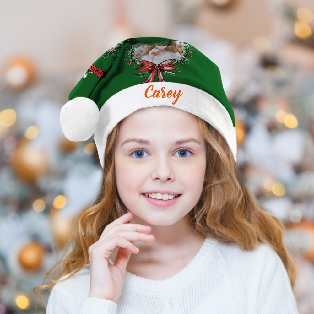 Custom Colorful Santa Hat   Christmas Wreaths & Orange Text
