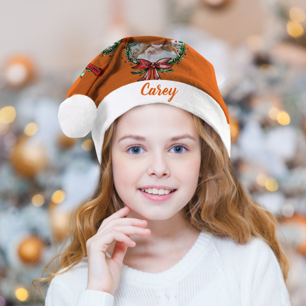 Custom Colorful Santa Hat   Christmas Wreaths & Orange Text