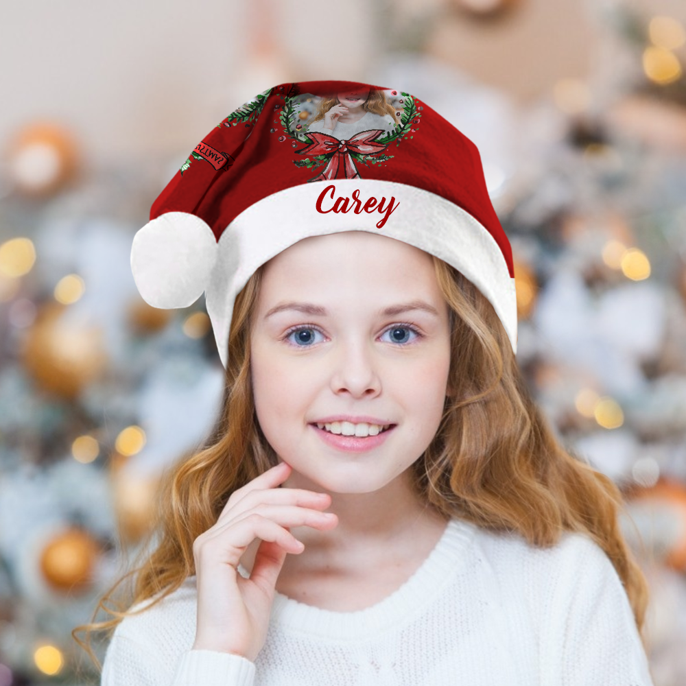 Custom Colorful Santa Hat   Christmas Wreaths & Red Text