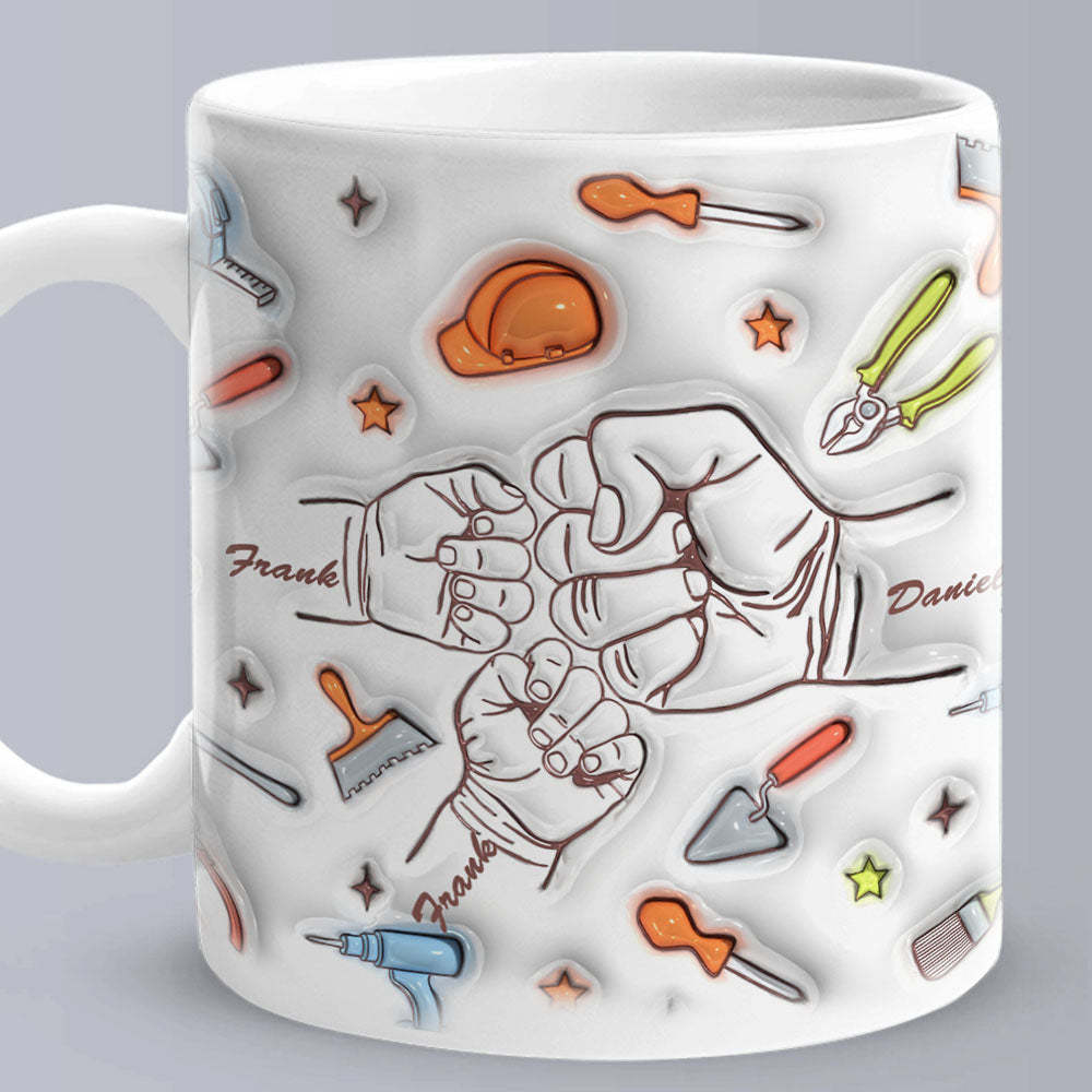 Personalized Names Custom 1-6 Kids 3D Inflated Effect Printed Mug Gift for Dad Grandpa Great Fixer - MyPhotoBoxer