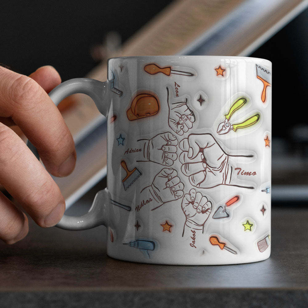 Personalized Names Custom 1-6 Kids 3D Inflated Effect Printed Mug Gift for Dad Grandpa Great Fixer - MyPhotoBoxer