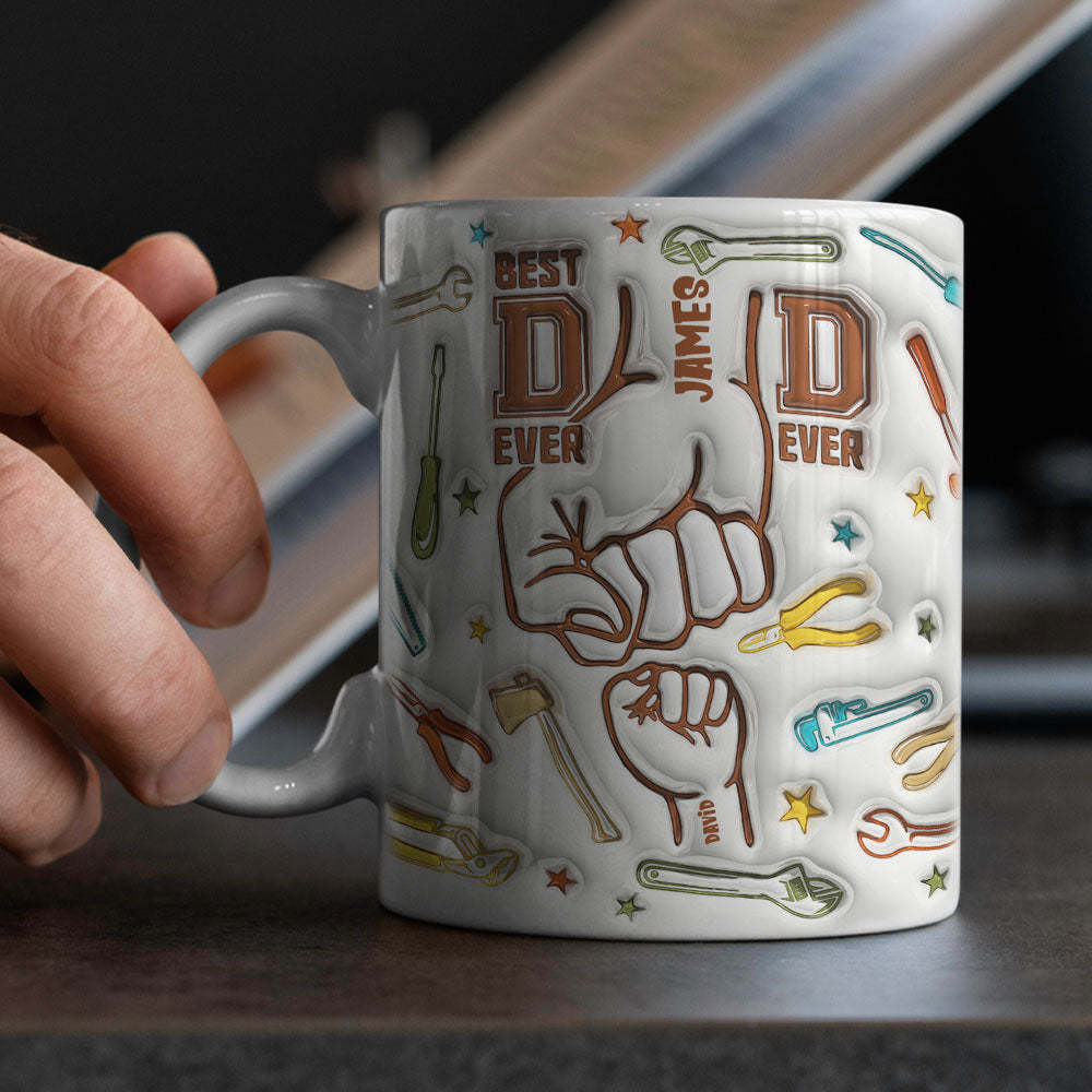 Gifts for Dad Personalized Names Custom 1-6 Kids 3D Inflated Effect Printed Mug Happy Father's Day - MyPhotoBoxer