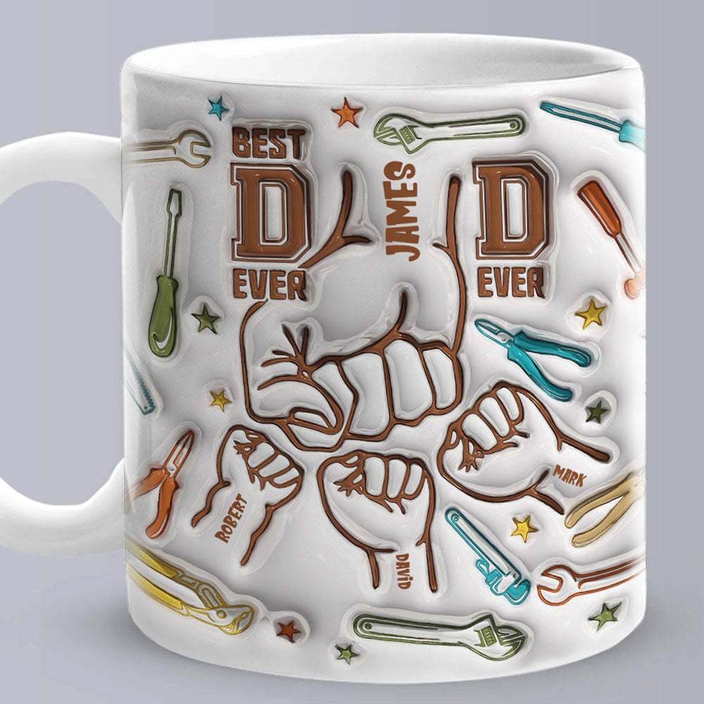 Gifts for Dad Personalized Names Custom 1-6 Kids 3D Inflated Effect Printed Mug Happy Father's Day - MyPhotoBoxer