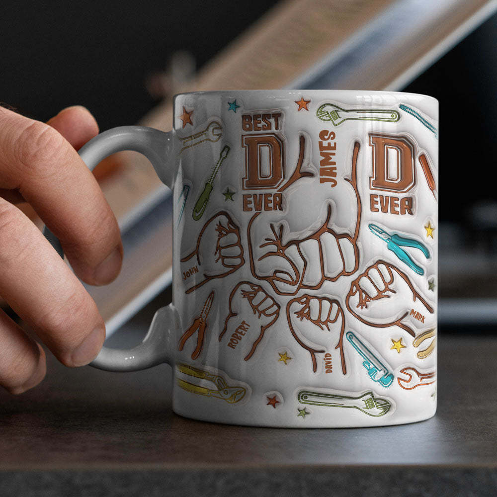 Gifts for Dad Personalized Names Custom 1-6 Kids 3D Inflated Effect Printed Mug Happy Father's Day - MyPhotoBoxer