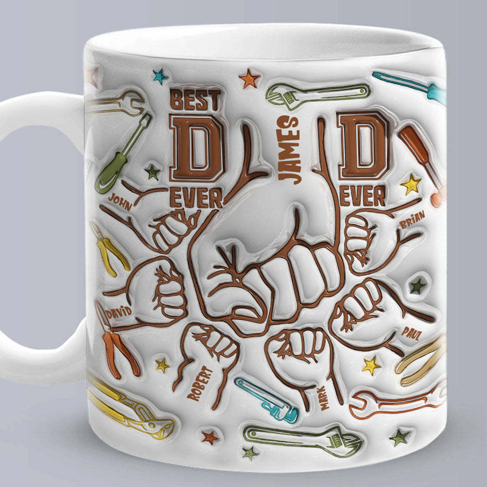 Gifts for Dad Personalized Names Custom 1-6 Kids 3D Inflated Effect Printed Mug Happy Father's Day - MyPhotoBoxer