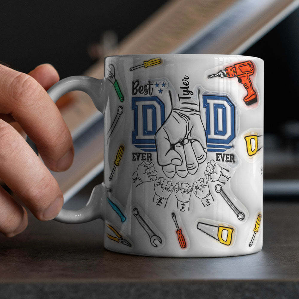 Father's Day Gifts Custom 1-6 Kids Personalized Names 3D Inflated Effect Printed Mug Best Dad Ever - MyPhotoBoxer