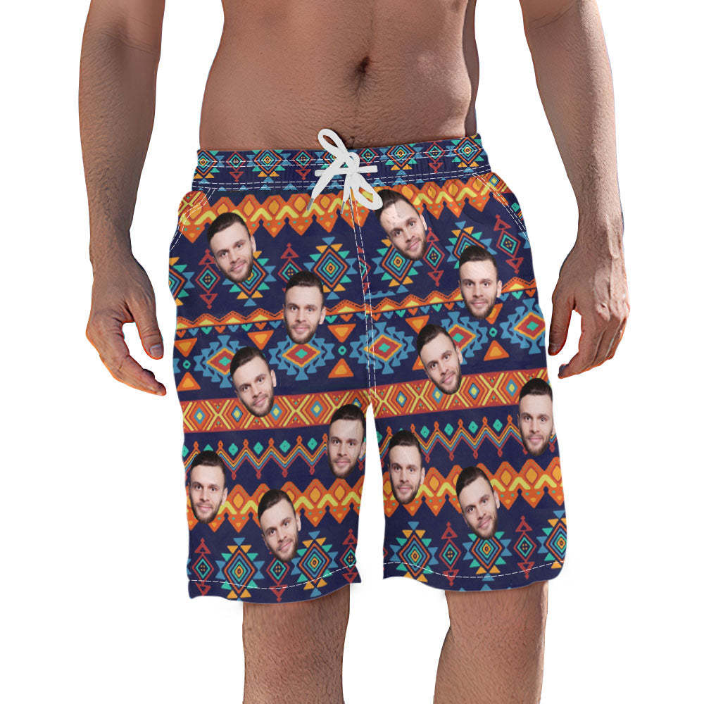 Custom Face Geometry Swimwear Men's Beach Shorts For Summer Beach Vacation - MyPhotoBoxer