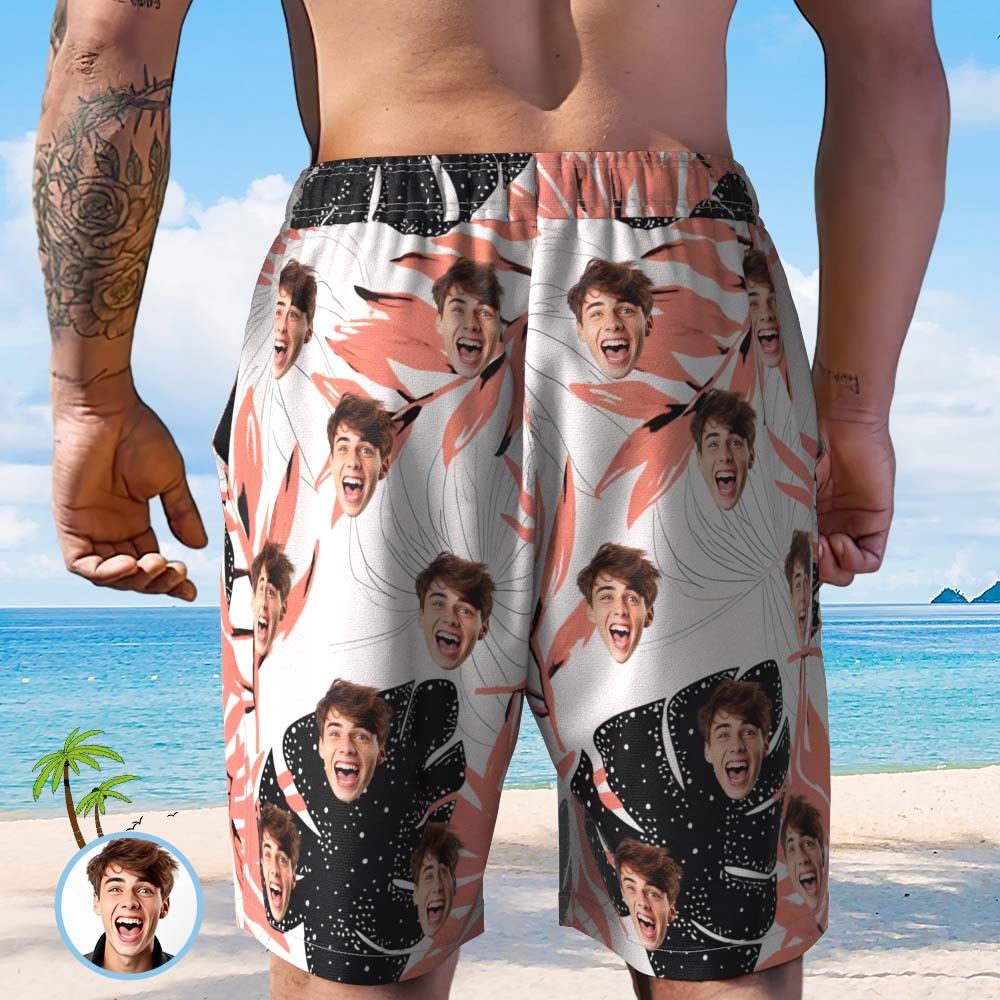 Custom Face Beach Short Personalized Photo Swim Trunks Men Tropical Print Shorts - MyPhotoBoxer