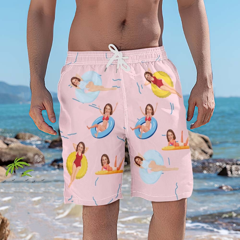 Personalized Beach Shorts for Men Summer Time Custom Face Swim Trunks