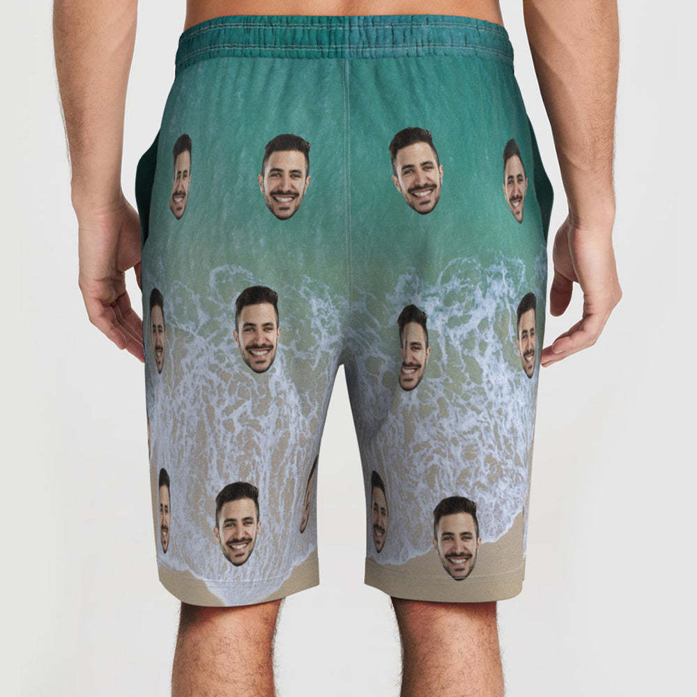 Custom Face Beach Short Personalized Photo Wave Print Swim Trunks Vacation Party Gift
