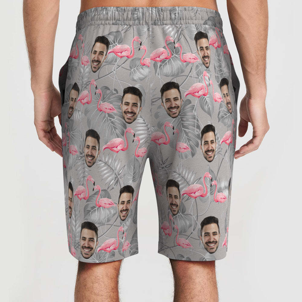 Custom Face Beach Short Personalized Photo Casual Resort Flamingo Print Swim Trunks Vacation Party Gift