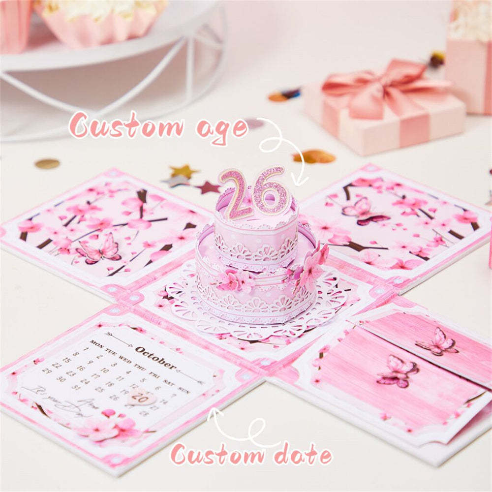 Personalized Birthday Exploding Surprise Box Card Custom Cherry Blossoms 3D Pop-Up Greeting Card - MyPhotoBoxer