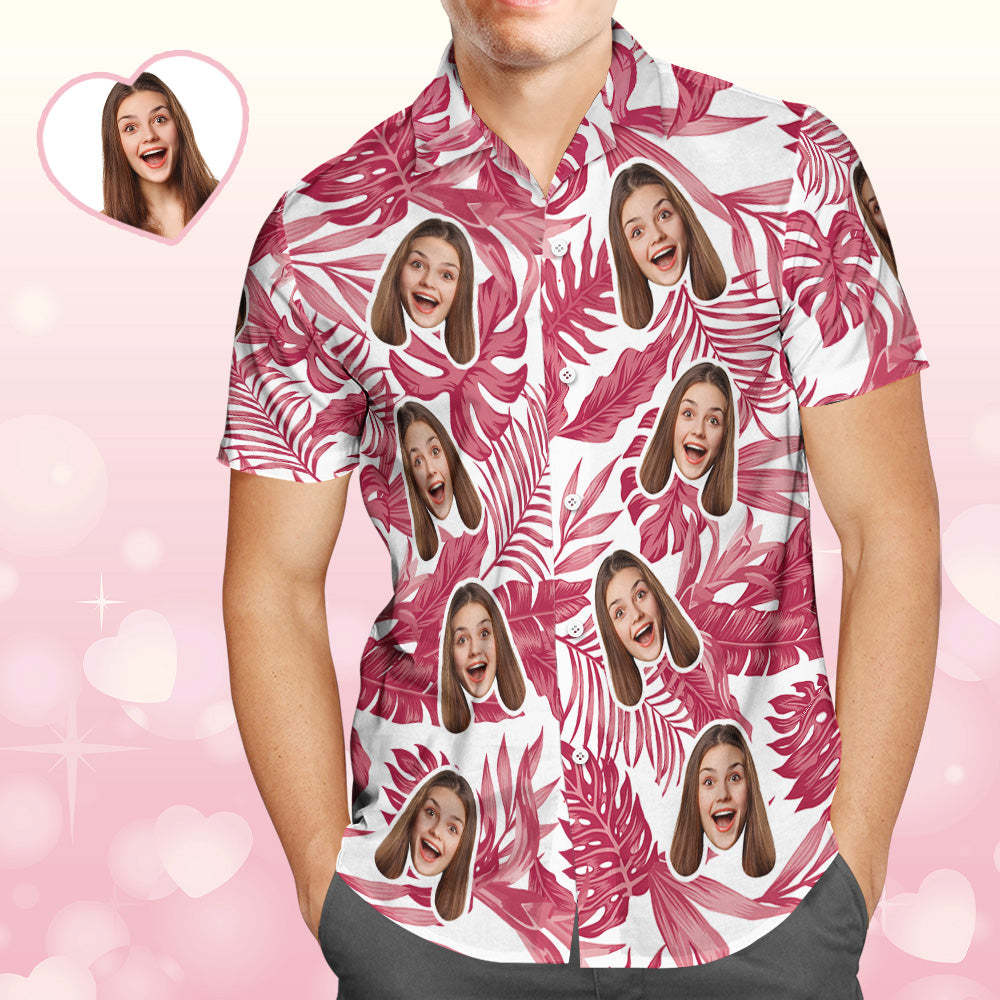 Custom Face Hawaiian Shirt Red Tropical Hibiscus Hawaiian Shirt Gift for Men - MyPhotoBoxer