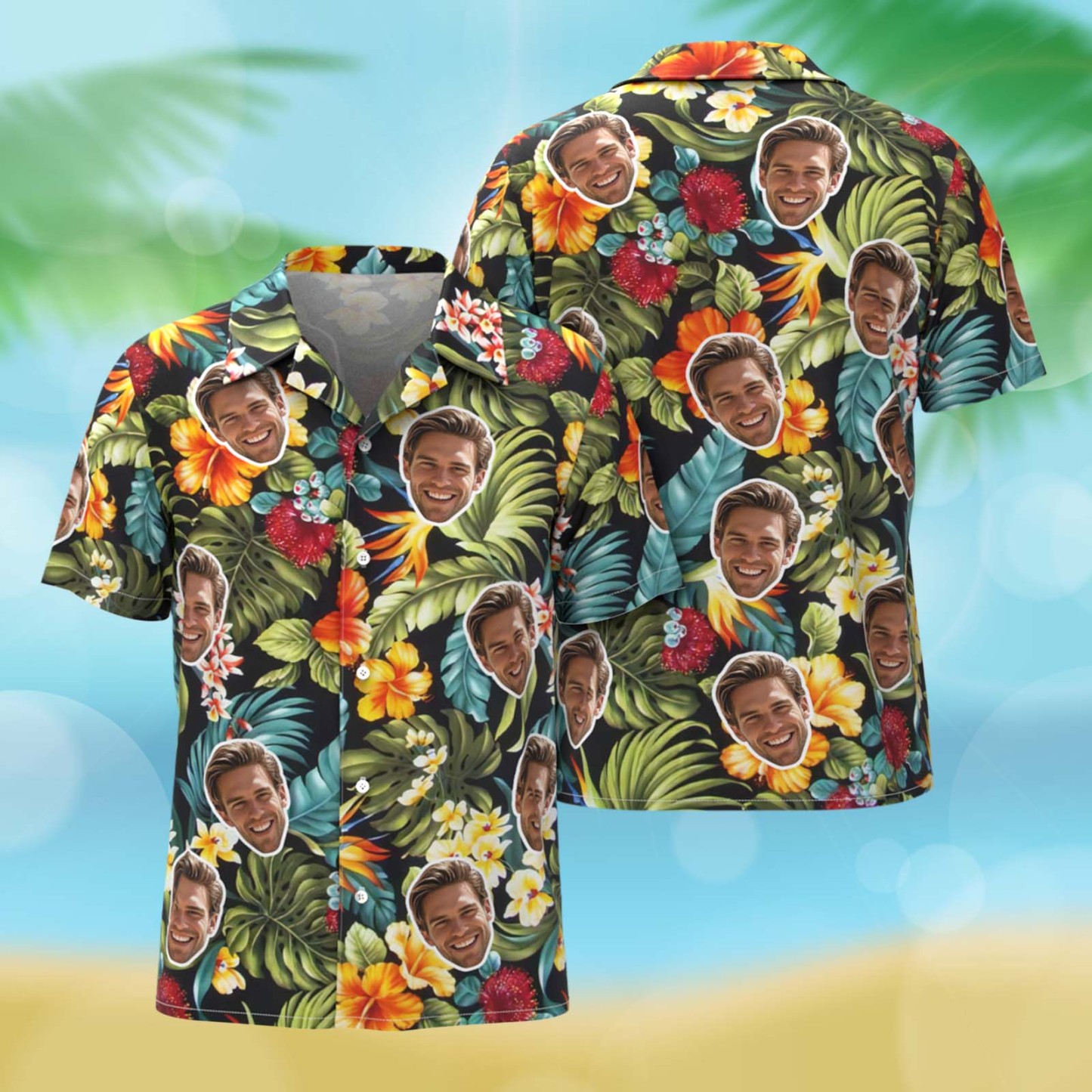 Custom Face Hawaiian Shirts Colorful Floral and Leaf Patterned Shirts Perfect for Summer Vacation Clothes Gifts for Men