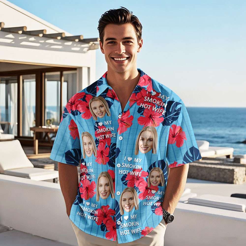 Custom Face Hawaiian Shirts Floral and Leaf Patterned Oil Painting Style Shirts Perfect for Summer Vacation Clothes Gifts for Men