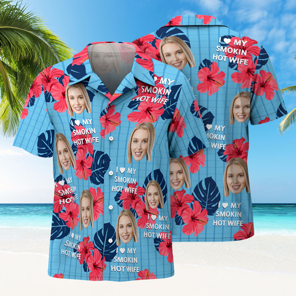 Custom Face Hawaiian Shirts Floral and Leaf Patterned Oil Painting Style Shirts Perfect for Summer Vacation Clothes Gifts for Men