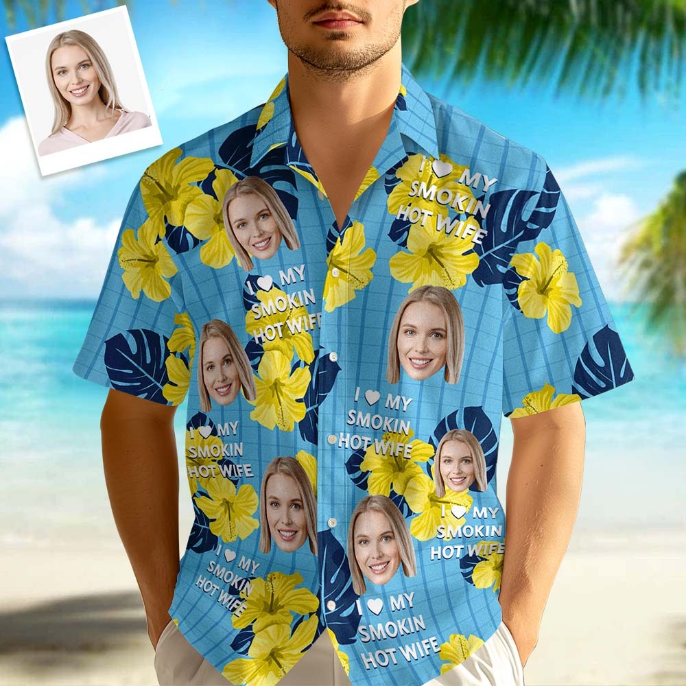 Custom Face Hawaiian Shirts Floral and Leaf Patterned Oil Painting Style Shirts Perfect for Summer Vacation Clothes Gifts for Men