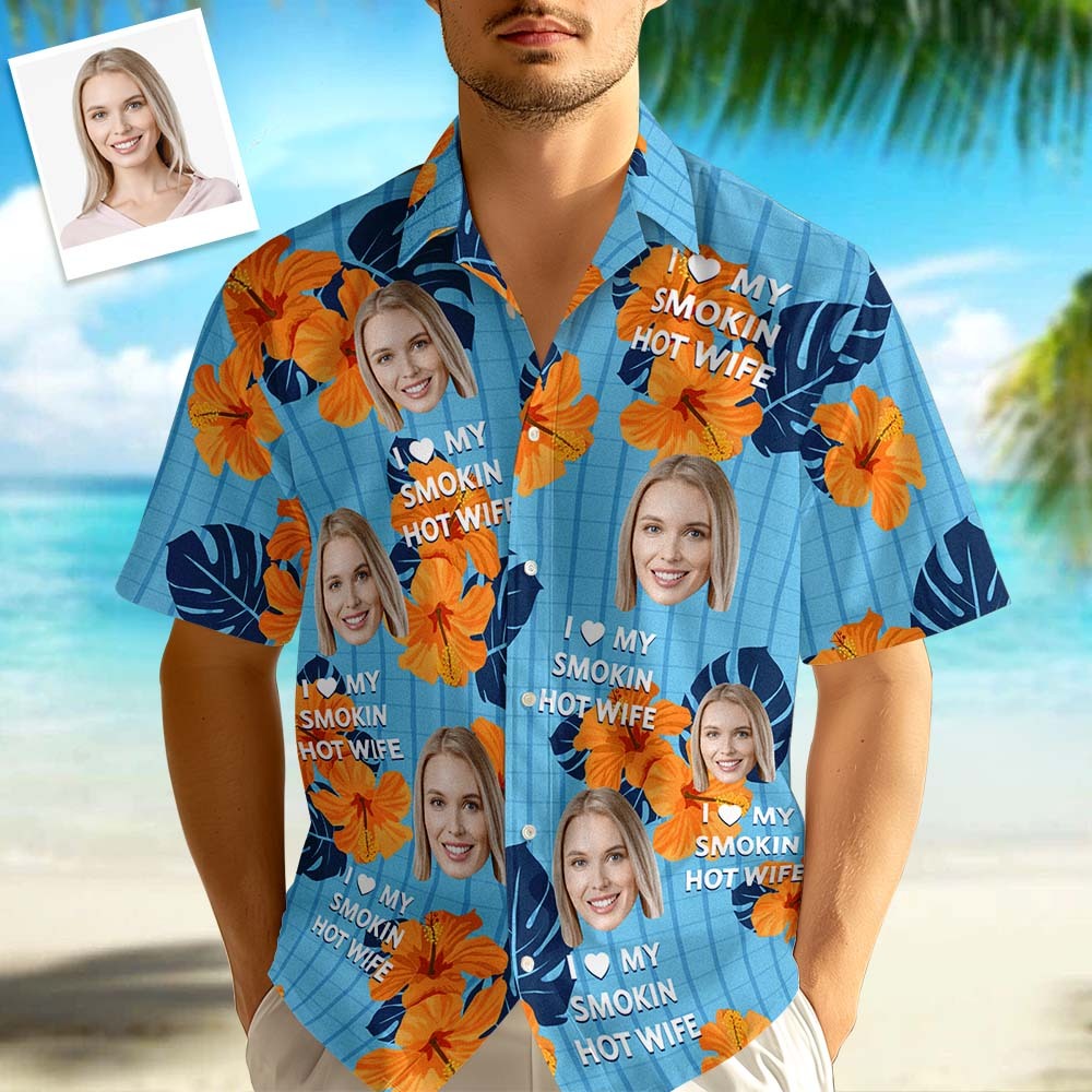 Custom Face Hawaiian Shirts Floral and Leaf Patterned Oil Painting Style Shirts Perfect for Summer Vacation Clothes Gifts for Men