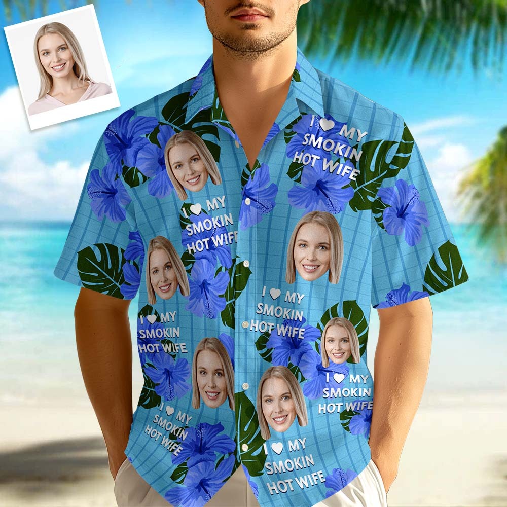 Custom Face Hawaiian Shirts Floral and Leaf Patterned Oil Painting Style Shirts Perfect for Summer Vacation Clothes Gifts for Men