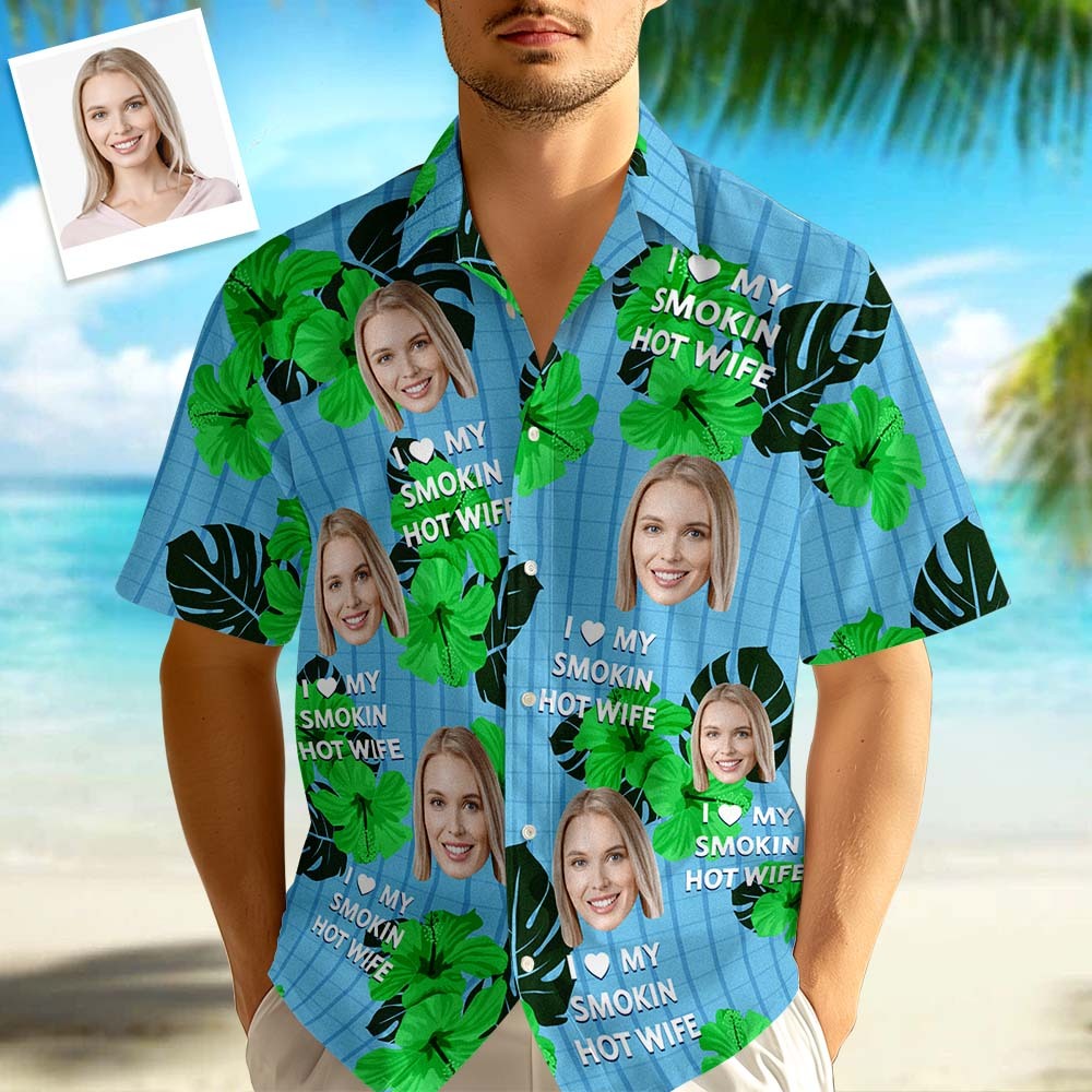 Custom Face Hawaiian Shirts Floral and Leaf Patterned Oil Painting Style Shirts Perfect for Summer Vacation Clothes Gifts for Men