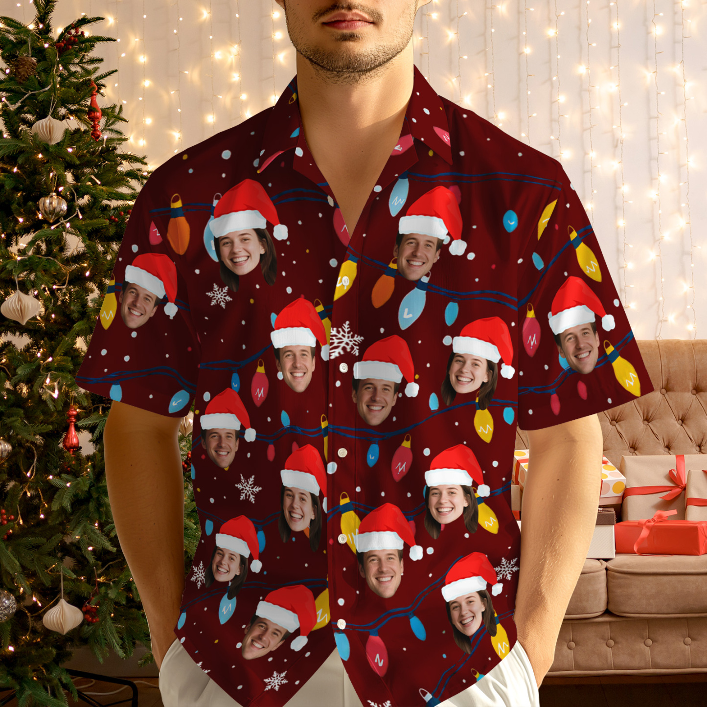 Personalized Christmas Face Hawaiian Shirt, Custom Photo Print Shirt, Funny Holiday Party Outfit, Unique Family Christmas Gift for Family, Couple, Friends