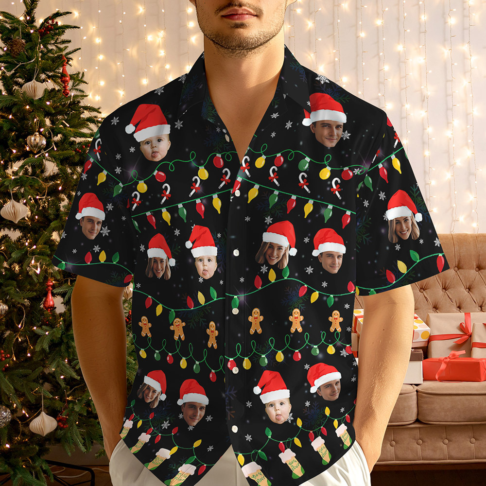 Personalized Christmas Face Hawaiian Shirt, Custom Photo Print Shirt, Funny Holiday Party Outfit, Unique Family Christmas Gift for Family, Couple, Friends