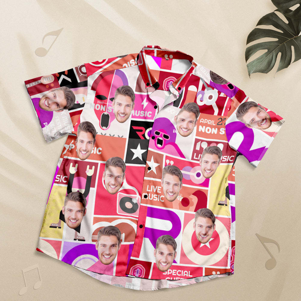 Custom Face Hawaiian Shirt Personalized Music Style Shirt Gift - Love Music
