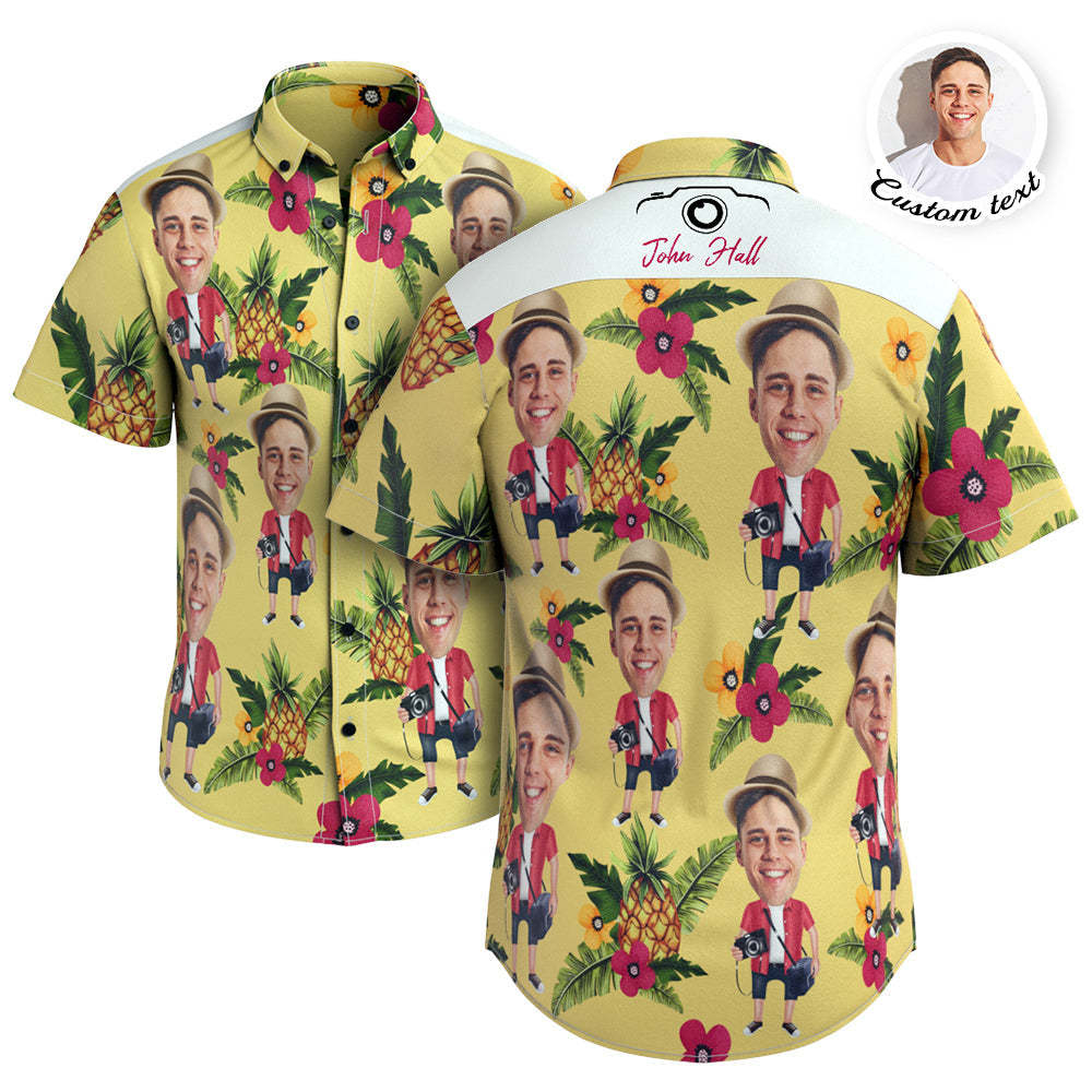 Custom Face And Text Hawaiian Shirt Short Sleeve Shirt Pineapple Beach Summer Photographer Shirts for Men