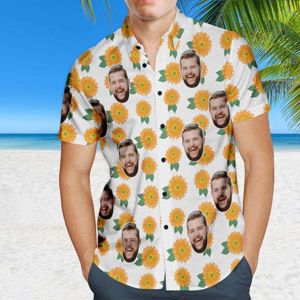 Custom Face Hawaiian Shirt Personalized Photo Summer Shirts for Men - Sunflowers