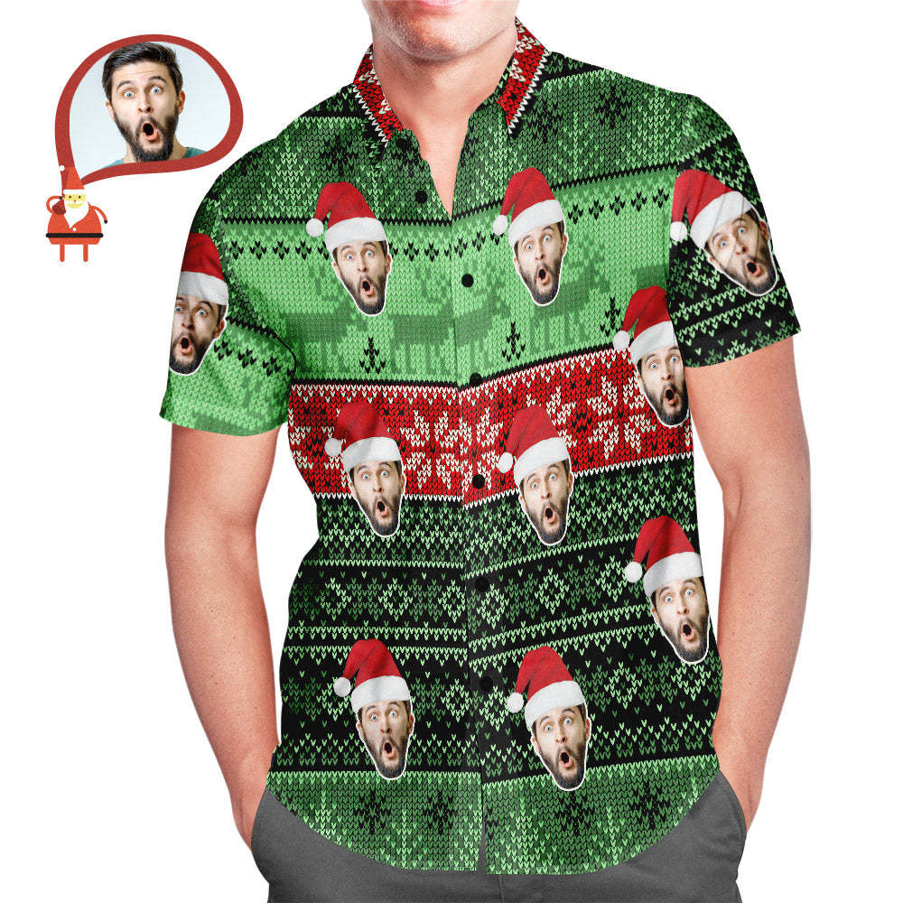 Men's Custom Face Wear Santa Hat Christmas Hawaiian Shirt Personalized Christmas Gift