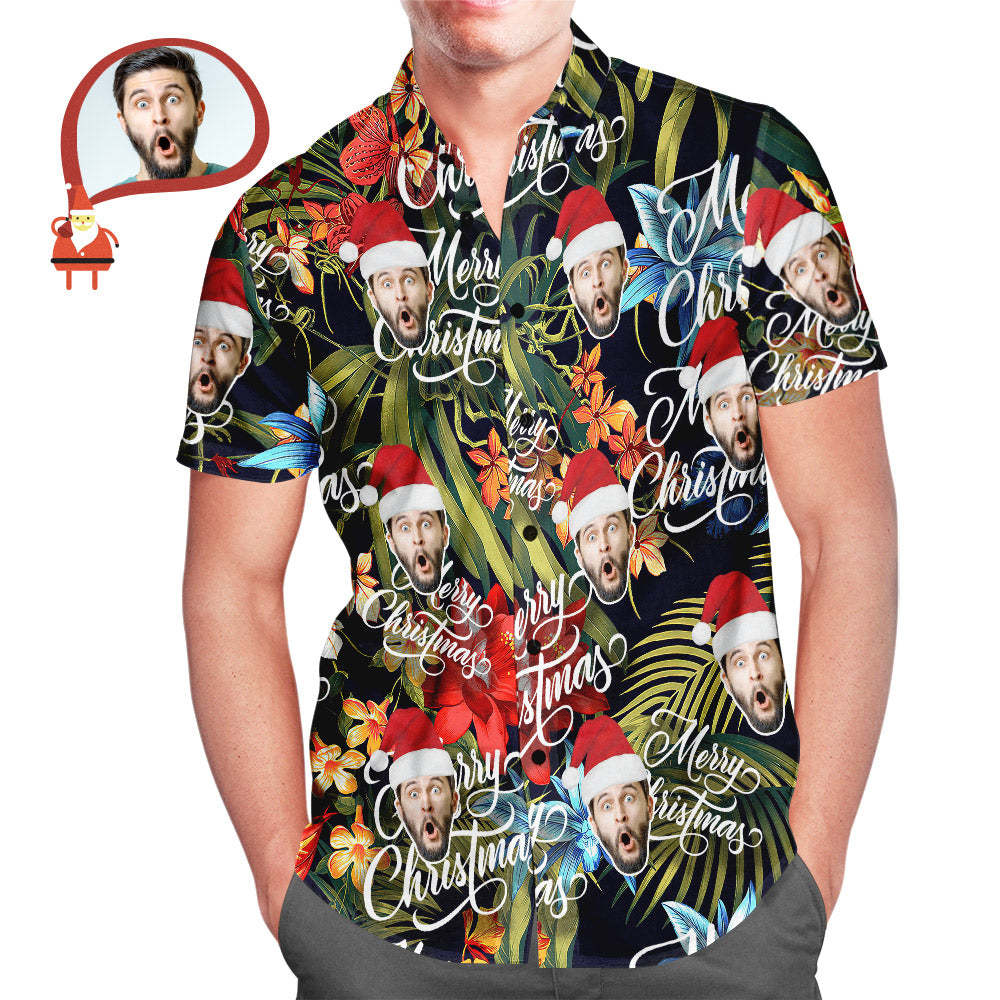 Men's Custom Face Merry Christmas All Over Print Fun Christmas Hawaiian Shirts Gift for Men