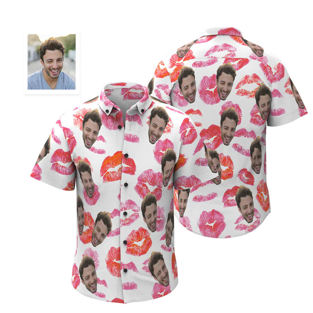 Custom Face Hawaiian Shirt Personalized Men's Photo Kiss Shirt Valentine's Day Gift For Him