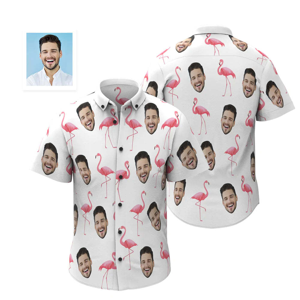 Custom Face Hawaiian Shirt Personalized Men's Photo Flamingo Shirt Valentine's Day Gift For Him